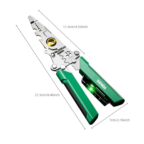 Image of 12 in 1 Foldable Wire Stripper with Electricity Measurement Function, Multifunctional Professional Electrician's Pliers, Cable stripping pliers for cutting (Green, Wire Stripper (Centre Split) 8 inch)