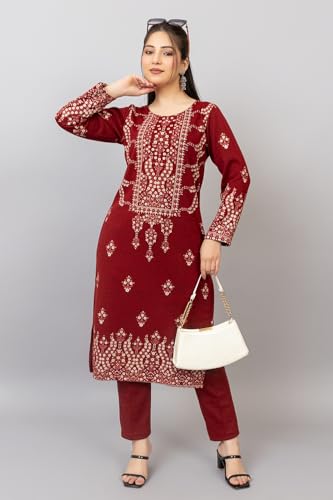Image of HIFZAA Woollen Winter wear Kurti Palazo Set for Womens Warm Kurta Suit for Ladies Pure Wool M to 4XL