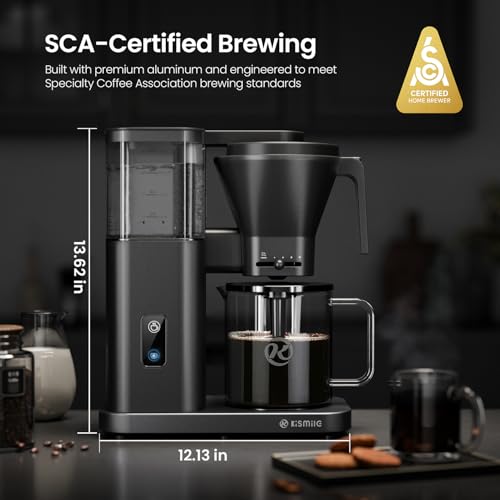 Image of Kismile SCA-Certified 8 Cup Drip Coffee Maker, Pour Over Coffee Machine with 3s Instant Heat 197-205℉, Adjustable Flow Control, Removable Water Tank, Deep Cold Brew & 40 Min Keep Warm (Dark Grey)