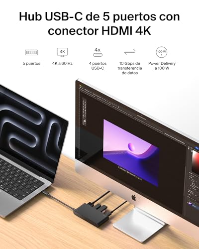 Hub USB C de 10 Gbps con transferencia de datos rápida y HDMI 4K 2