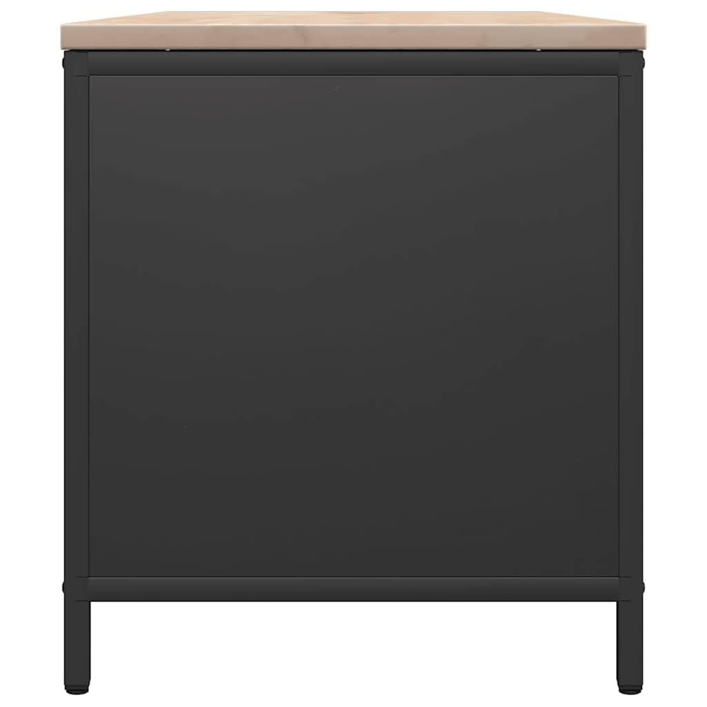 Brennholzregal mit Holzplatte Schwarz, Kaminholzregal aus kaltgewalztem Stahl und Kiefernholz, 100,5 x 35,5 x 40 cm, 100 kg Traglast, für Innenbereich, Wohnzimmer, Kamin und Ofen