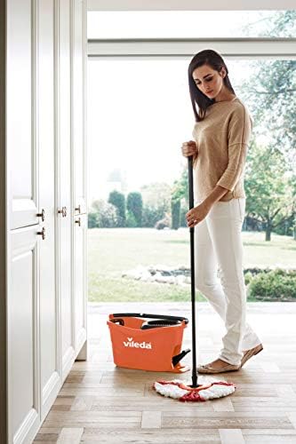 Vileda Turbo EasyWring & Clean Complete Set, Mop and Bucket with Power Spinner, Coral