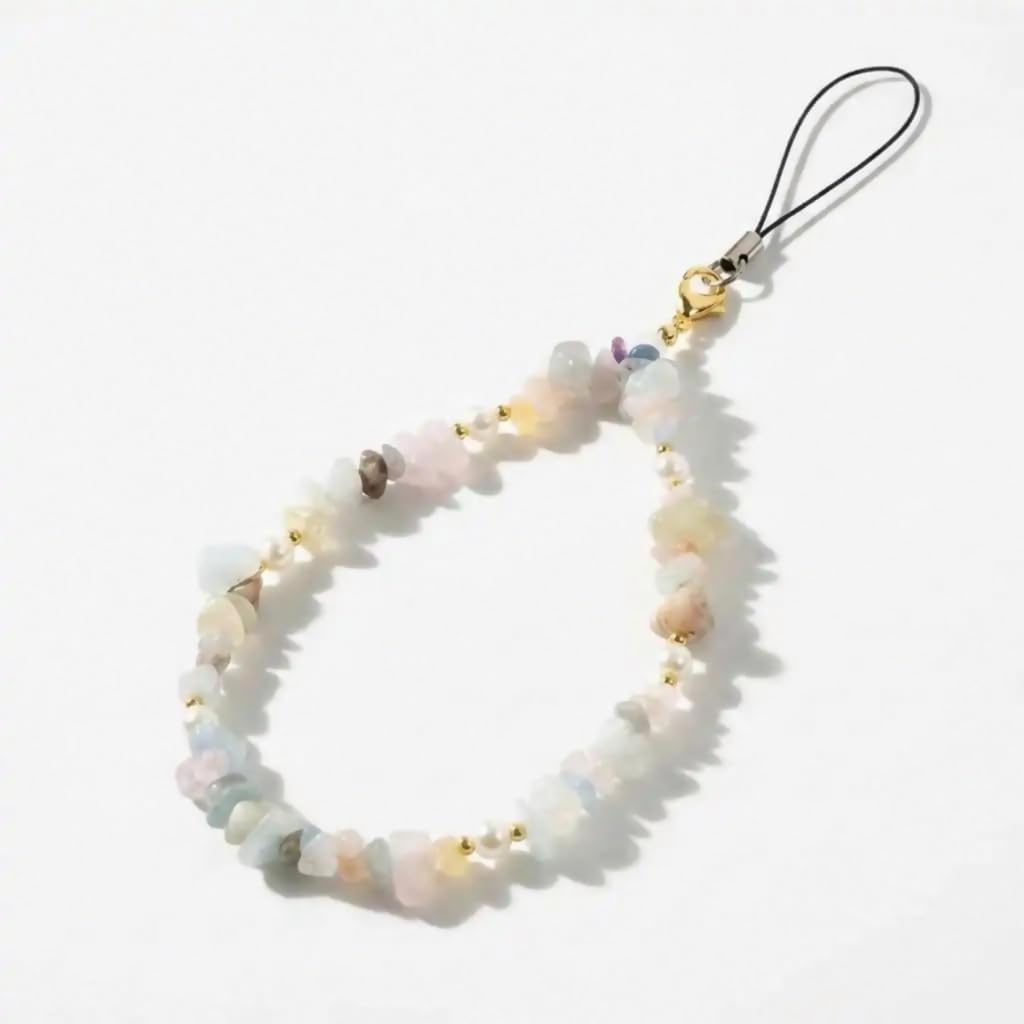 Bloomish Natural Colorful Rutilated Quartz Phone Charm - Handmade Crystal Bead Phone Strap with Gold Sand Accent, Anti-Loss Wrist Lanyard for Women, Elegant Mobile, Purse, Bag Accessory Gift