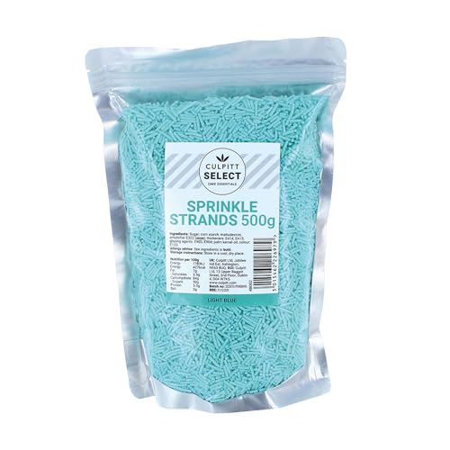 Culpitt Select Sprinkles | Light Blue Sugar Strands, Cake Sprinkle Decorations For Cakes, Cupcakes, Cookies, Ice Cream, and Desserts | 500g