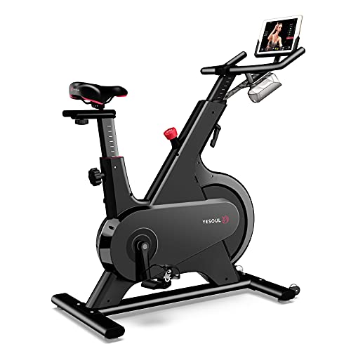 YESOUL Exercise Bikes, Stationary Bikes with 100-Leve Adjustable Magnetic Resistance Natural mute,Built-in Flywheel Safety Indoor Cycling Bike Smart App Bluetooth Real-time Data Monitorin (Black)
