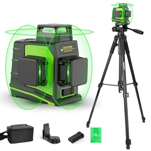 Huepar 3D Green Beam Self-Leveling Laser Level 3 x 360 Cross Line Three-Plane Leveling and Alignment Laser Level Tool and 67.72' Lightweight Extendable Tripod -Magnetic Pivoting Base GF360G & T16A