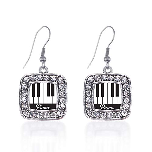 Inspired Silver - Piano Lovers - Silver Dangle Earrings for Women - Square Charm Earrings French Hook Drop with Cubic Zirconia - Women's Dangly Earrings Jewelry Gift