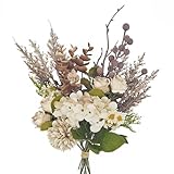 Peauley 12 inch Small Fake Silk Flowers Fall Bouquet Faux Centerpieces with Roses, Dandelions, Hydrangea, Daisies, Hollyberries - Realistic Artificial Floral Arrangements for Home Kitchen Decor