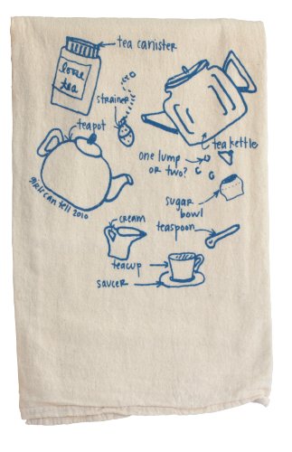 Girls Can Tell TN050 Tea Set Diagram Floursack Towel, Unbleached Cotton