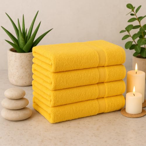 Image of Diamond Tex Egyptian Multicolour Towels - Super Soft Luxury Bath Towels Large - 600 GSM Lint Free Fast Drying Towel for Gym Salon, Spa & Hotel Quality (1, Yellow)