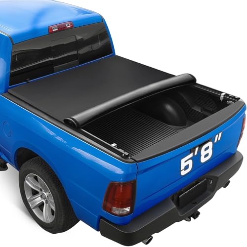 RHOBRA Soft Roll-up Truck Bed Tonneau Cover Compatible with 2007-2018 Chevy Silverado/GMC Sierra 1500 5.8 ft Bed Without Rail Systems, Black Truck Bed Cover, 26.5oz Soft Vinyl Truck Cover.