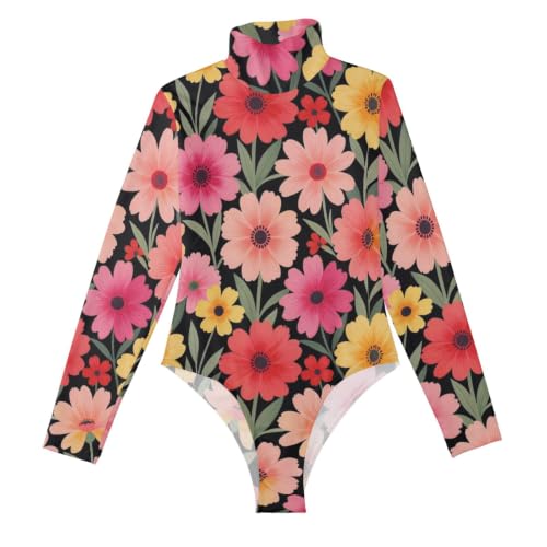 Body de manga larga elegante con diseño floral vintage y cuello alto sofisticado