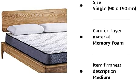 Single Mattress Memory Foam - Hybrid Coil Bonell Spring 3ft Matress 90 x 190 cm - 7.5 Inch Deep Quilted Sprung Breathable Orthopedic Hypoallergenic Cool Blue Gel - Grey Border