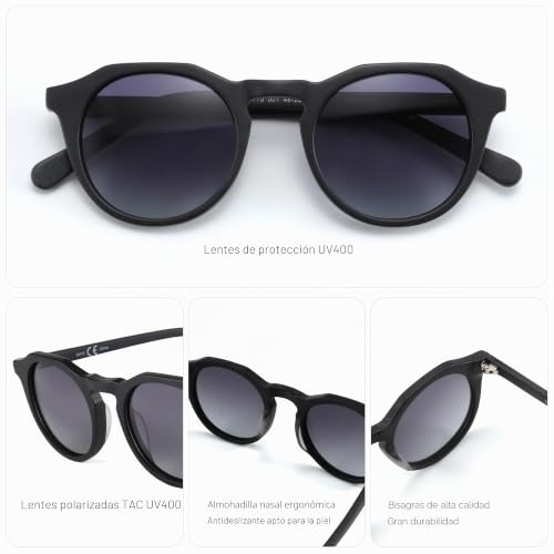 Miniatura 6 de Zenottic Gafas De Sol Polarizadas Retro Redondas Para Hombre Y Mujere Con Protección Uv400