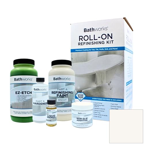 BATHWORKS Bathtub Refinishing Kit - Bundle- Biscuit-EZ Etch & Bathtub Refinishing; Non-Slip Protection; Tub; Tile; 16 oz. EZ Etch Porcelain, Ceramic, Etching Paste; 24 Hour Dry time; Resin Finish