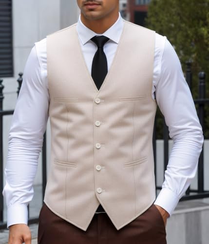 Linen Men's Vest Business Beach Wedding Waistcoat Summer Casual Western Dress Suit Linen Vest3