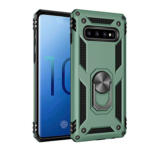 Konyaoo is Compatible with Samsung Galaxy S10 Mobile Phone case, Military-Grade Double-Layer Plastic TPU Cover (with Ring Frame) 6.1 inches Green