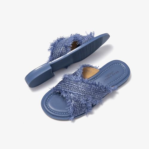Image of BEAU TODAY Flat Sandals for Women,Women's Leather Sandals with 2 Strap,Peep Toe Summer Strap Sandals for Women,Open Toe Buckle Comfortable Dress Sandals Shoes for Women