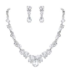 Earrings+Necklace_Clear Silver-Tone