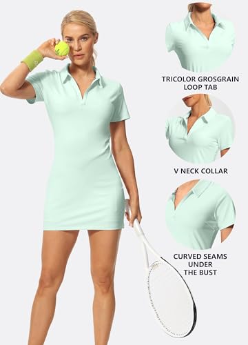 Image of Hiverlay Golf Dresses for Women with Shorts and Pockets, V-Neck Short Sleeve Tennis Dress, Workout Athletic Dresses