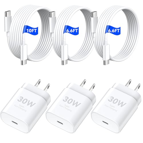 iPhone 16 15 Pro Max Charger Fast Charging, 30W USB C Charger Type C Chargers Fast Charging Block with 6.6 FT&10 FT Long Cable Cord for iPhone 16 Pro Max/16 Pro/16e/16 Plus/16/15 ProMax/15Pro/15-3Pack