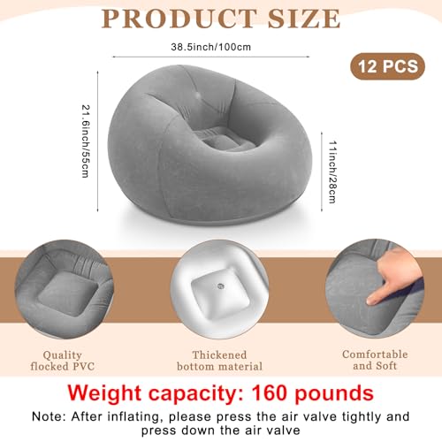 Image of Realspring 12 Pcs Inflatable Bean Bag Chair, Air Pump,Grey | Electric Pump for Inflation, Foldable Blow up Chairs for Outdoor Movie Seating, Portable Sofa for Adults Camping