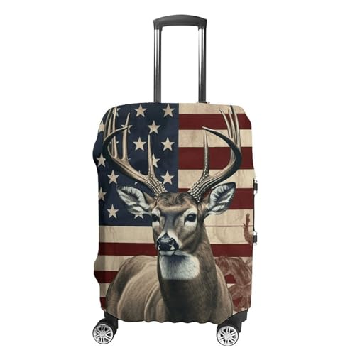 Travel Luggage Cover Elastic Suitcase Protector Anti-Scratch Washable Americana Flag Deer Luggage Sleeve Tsa Approved Carry on Covers Baggage Cover Fits 18-32 Inch Luggages