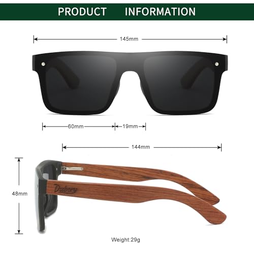DUBERY Trendy Rimless Wood Sunglasses Polarized Flat Top Sun Glasses with Wooden Temple D2193
