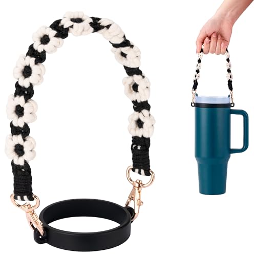 Image of Water Bottle Handle Strap Compatible with Owala & Stanley Cups | Hand-Woven Lanyards Silicone Cup Sling, Carrier, Holder with Strap for Outdoor Sports Camping Hiking Travel