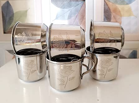 Anixa Creation Steel Cups Set of 6 | Stainless Steel Tea Cups Set of 6 pcs | Steel Tea Cup Set of 6 |Coffee Cups | Cup Set of 6 Latest Stylish Design - Laser 2