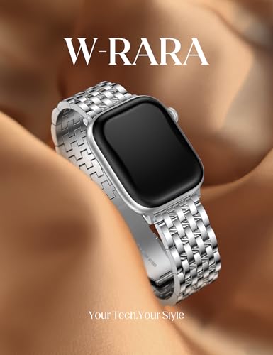 Image of W-RARA Compatible with Apple Watch Band 38 /40 /41 /42 /44 /45 /46 /49mm Women Men, Dressy Stainless Steel Seven-link Horizontal Texture Metal Strap for iWatch Series 11 10 9 8 7 6 5 4 SE Ultra 3 2 1