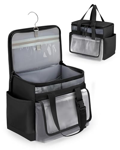 Marscamd Hanging Shower Caddy Organizer Bag with Quick Dry Mesh, Black | Bathroom Caddy Toiletry Bag with Handle for College, Dorm, Gym, Camping, Travel
