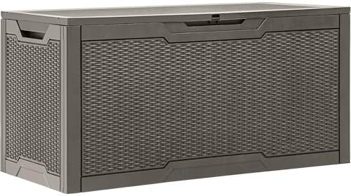 YITAHOME 100-Gallonen-Harz-Deckbox, wetterfest Außenspeicherbox, verschließbarer Innen- und Außenspeicher für Zubehör und Grundbedarf, hellbraun
