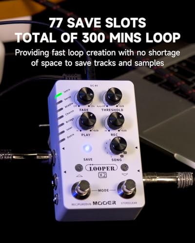 Image of MOOER Looper X2 Stereo Electric Guitar Loop Pedal, Bass Guitar Looper Pedal, Acoustic Guitar Looper Pedal with 11 Banks, 300 Minutes, 77 save slots, Fade Out Function for practice and live show