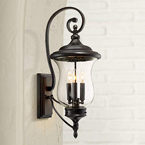 🛒 Crazy Deals Carriage Traditional Outdoor Wall Light Fixture LED Dimmable Bronze 26 3/4" Clear Seedy Glass for Exterior House Porch Patio Outside Deck Garage Yard Front Door Garden Home - Franklin Iron Works