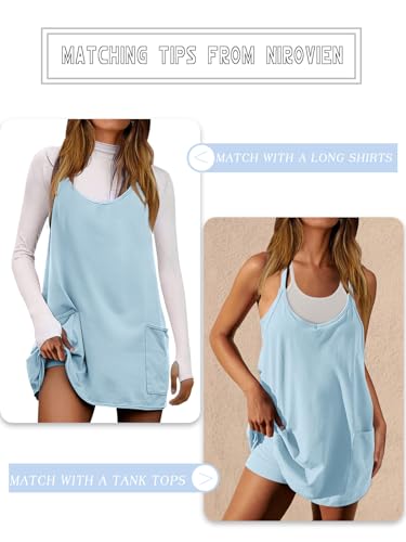 Image of Nirovien Womens Tennis Dress Workout Mini Dress with Shorts Sleeveless Spaghetti Straps Golf Athletic Dresses