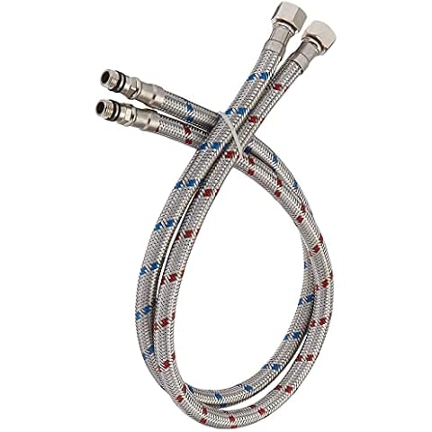Bathfinesse 32-Inch Long Bathroom Kitchen Faucet Connector Braided Stainless Steel Faucet Supply Lines 1/2-Inch Female Compression Thread x M10 Male Connector, x 2 Pcs (1 Pair) Cover