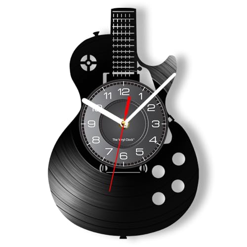 Acoustic Guitar 12 Vinyl Record Wall Clock Wall Art for Bedroom Home Interior Wall Decor, Music Hanging Night Light Wall Clock Watch Battery Operated Rock N Roll Music Gift for Men Cave