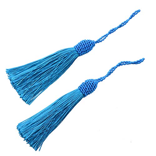20 Unids 15.5 cm / 6 Pulgadas Silk Floss Marcador Borlas con 2 Pulgadas Cord Loop y Pequeño Nudo Chino Para La Fabricación de Joyas, Recuerdo, Marcadores, Accesorio de Artesanía DIY (Lago Azul)