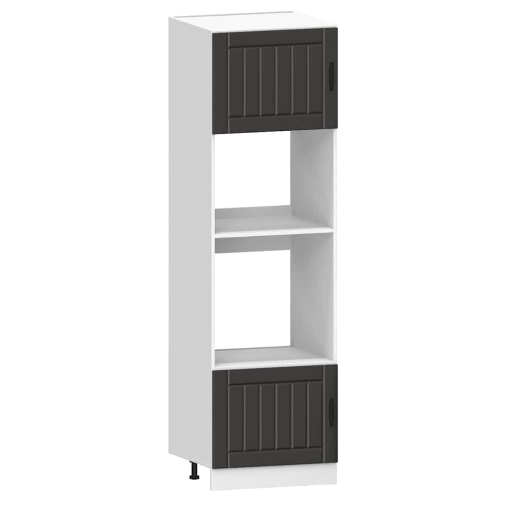 Set di 7 mobili da cucina Kalmar in legno nero con pensile, mobiletto inferiore e dispensa, piano di lavoro e piedini regolabili per risparmiare spazio