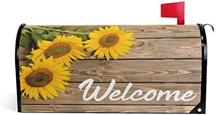 domook Magnetic Mailbox Cover Greetings Personalized Home Garden Decorative Mailbox Post Wrap Standard/Large Sized Outdoor Courtyard Garden Fence (52.6x45.8cm, Sunflower)