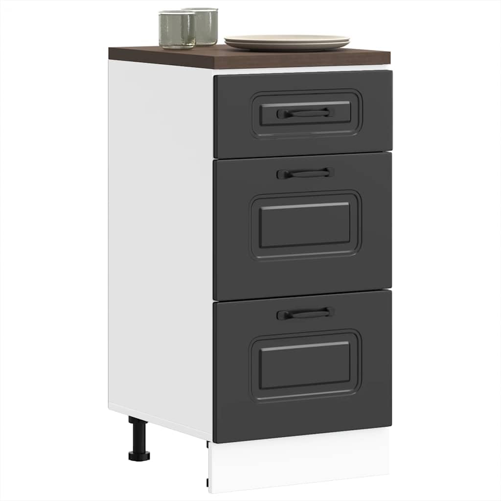 Gabinete de conversión de estufa Kalmar material de madera negra con patas ajustables en altura y compartimento grande para una protección confiable y fácil limpieza en su cocina, diseño