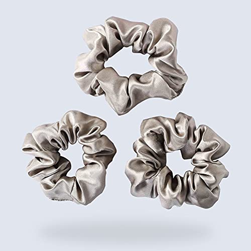 ZIMASILK 100% Mulberry Silk Hair Scrunchies,Best For Women And Girls'Hair,Elastic Hair Bands For Ponytail Holder.Gentle And No Hurt. (3 Pack,Taupe)