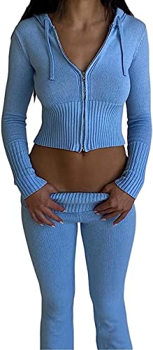 Tenues 2 pièces tricot femme bleu L style Y2K ensemble casual chic