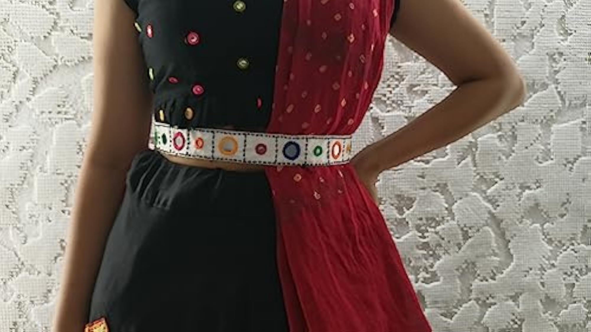 Handmade Black Pearl Latkan Mirror Work Belt, Small Kamrbandh