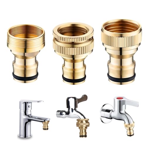 BSITSSS 3 x Tap Adapter, Tap Adapter for Hose Pipe Brass Garden Hose Quick Connector Thicken