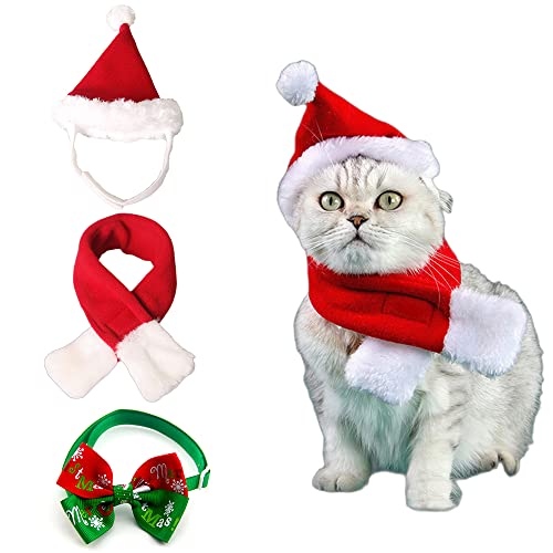 Dog Cat Pet Santa Hat Scarf And Collar Bow Tie Christmas Costume For Puppy Kitten Small Cats Dogs Pets #TOP10