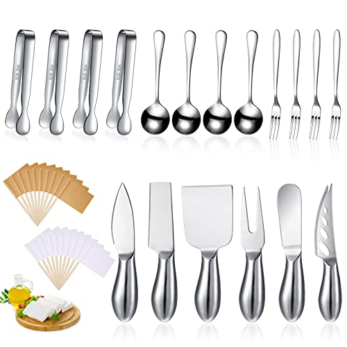 Patelai Charcuterie Board Accessories Cheese Spreader Knife Set Charcuterie Utensils Butter Knife Stainless Steel Mini Serving Tongs Spoons Appetizer Forks for Pastry(Silver,18 Pieces)
