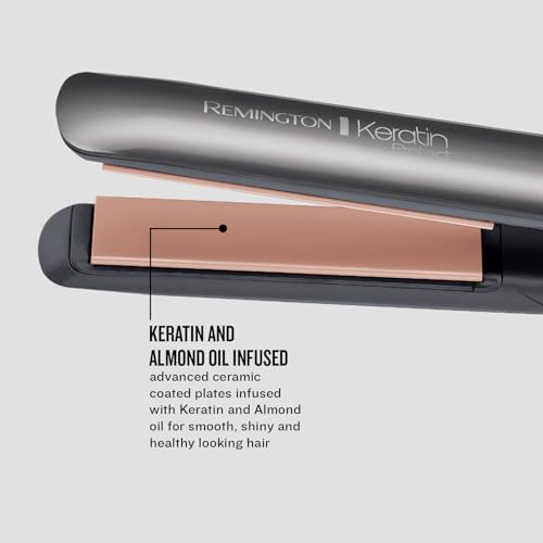 Remington Keratin Protect Intelligent Hair Straightener - Heat Sensor measures hair moisture levels and adapts to the optimum temperature - Plates are infused with Keratin & Almond oil, S8598