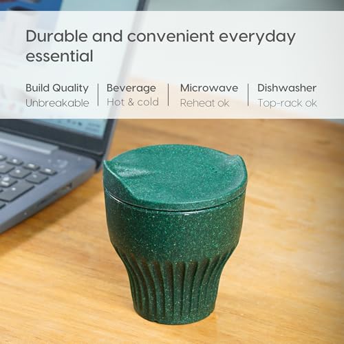 Image of Eha Earth Friendly Rafter Coffee Mug with Lid | Tea Cup Set | 250 ml | Made with Rice Husk | Microwave Safe Mugs for Gifting | 2 Unit | Fern